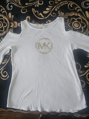 Michael Kors White Cold-Shoulder Logo Top